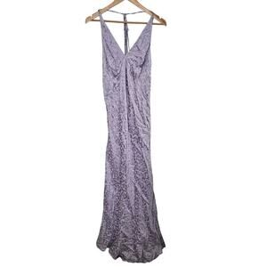 Topshop Heart Jacquard Slip Dress Womens Size 10 Purple Silky Maxi Fairy Elegant